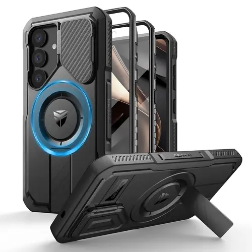 Dexnor for Samsung Galaxy S25/S25 Plus/S25 Ultra Case with Camera Cover & Adjustable Kickstand & Built-in Screen Protector, Magnetic Rugged Shockproof Bumper Cases Heavy-Duty Protective Cover (2025)