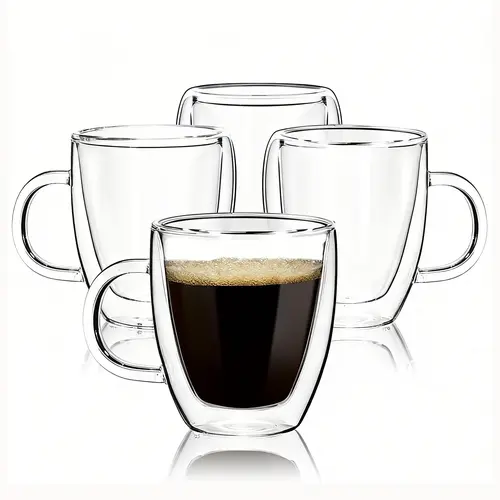 5oz Espresso Cups Set of 4, Small Double Wall Hand Blown Coffee Shots Glass, Expresso Mugs,Tazas de Cafe Expreso, Perfect For Espresso Latte Cappuccinos Tea Bag Juice Drinkware sohochic