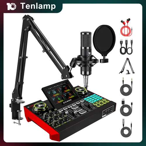 【NETO】Tenlamp G10-P15 Cantilever Sound Card Kit, Upgraded Cantilever Bracket, Customizable Sound Effects, Condenser Microphone, Suitable for Live Streaming, Gaming, Vocal Podcasting, 2-Level Noise Cancellation, and Computer Audio Mixing