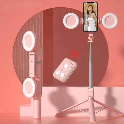 Multifunctional Handheld Selfie Stick-Tripod, Retractable Wireless BT Remote Control Camera Accessory with 2 Beauty Fill Lights for Smartphone Vlogging Equipment, Live Streaming, Photography, Automatic