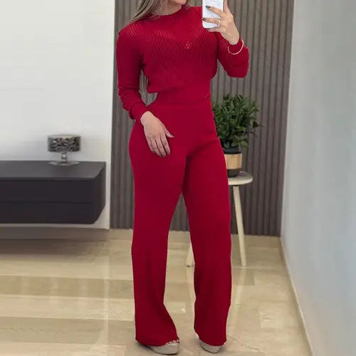 CHICME Vertical Pit Texture Top and Wide Leg Pants Set
