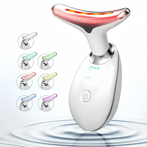 Cotsoco 7-Color Facial & Neck Massager, USB Rechargeable Red Light Therapy Device with Heat, Vibration, Auto Shut-Off, Facial Care Tools for Women