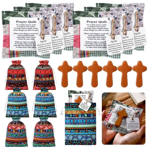 18Pcs Pocket Prayer Quilt Set Mini Handmade Prayer Blankets with Cross&Drawstring Bag Christian Gifts for Women Bible Verse Group Church Members Thanksgiving Gift for Friends Family Pastor Christmas Gift