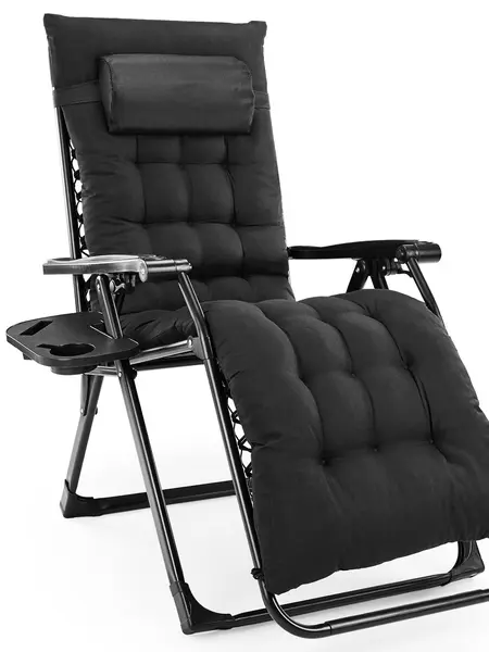 Sweetcrispy Foldable Recliner Chair - Outdoor Furniture with Cup Holder Trays, Removable Cushion, Adults’ Patio Chair, Backyard Decor, Camping Accessories
