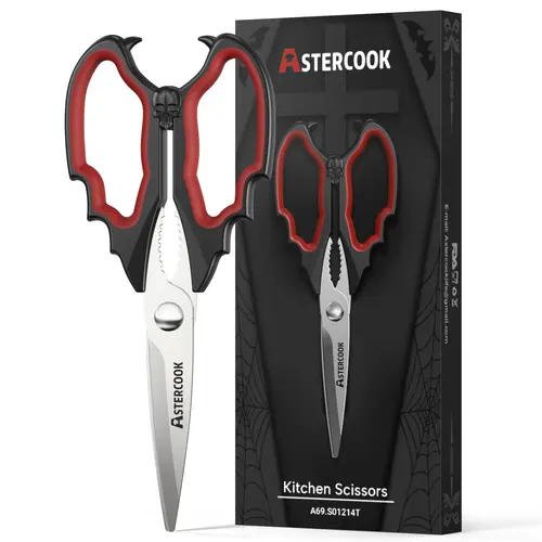 【Mother's Day Special】 Astercook Kitchen Shears — Gothic Skull Design, Heavy-Duty Stainless Steel, Dishwasher Safe. For Meat, Fish, Bones, Poultry, and Vegetables  Kitchenware Cutting Silicone
