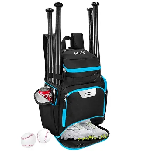 WOLT Baseball Backpack with Shoe & Helmet Compartment - Large Softball Bag with Bat Holders & Fence Hook, Sport Gear Bag for Youth Adults, T-Ball Equipment
