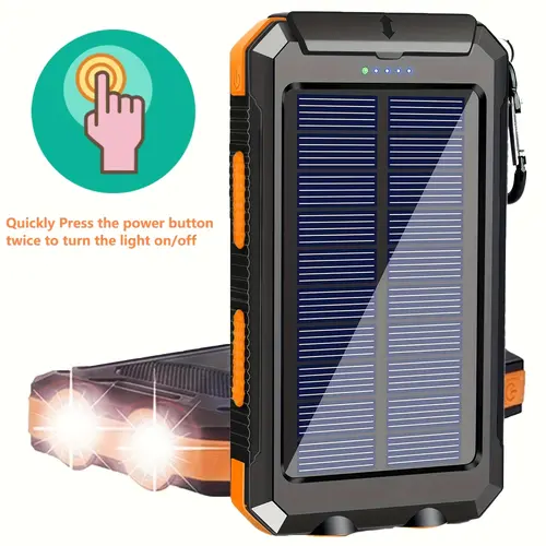 10000mAh Solar Powerbank - Portable Solar Charger with QC3.0 2 USB Ports, LED Flashlight, Long-Lasting Mobile/Smartphone Battery Pack for Electronics, Travel Camping, Festival Gift, Computer Accessories for Power Sharing