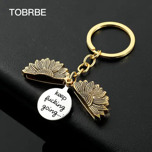 Sunflower Keychain Inspirational Gifts for Women Men Birthday valentines Gifts for Best Friend Student Graduation - Keep Fucking Going Keychain
