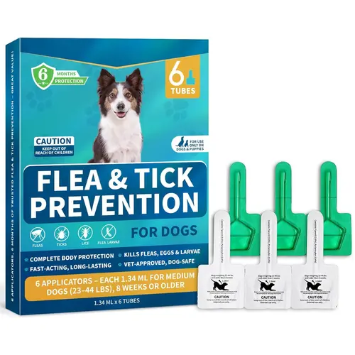 Woyamay Flea & Tick Prevention for Dogs 6-Month Supply 6 Applicators 1.34 mL Each Topical Fast Acting for Medium Dogs 23-44 lbs