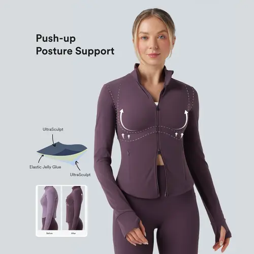 Halara UltraSculpt™ Mock Neck Push-Up Long Sleeve Thumb Hole Yoga Jacket with Pockets #BackToSchool