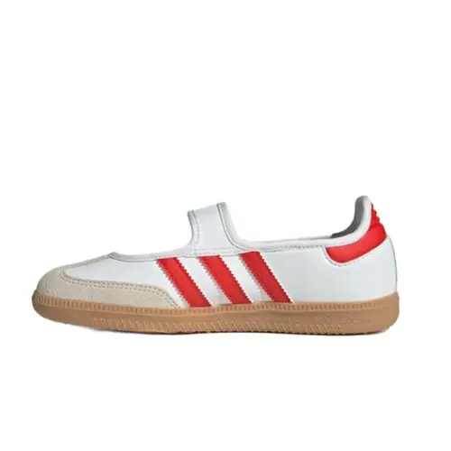 Adidas Samba Jane Women's & Youth White Red Gum Sneakers - Clean White Leather, Rubber Sole, Striped Decor, Comfortable, Modern, Sporty Chic, Daily Casual Lifestyle Footwear, Athletic Footwear Sneakers, Shoes