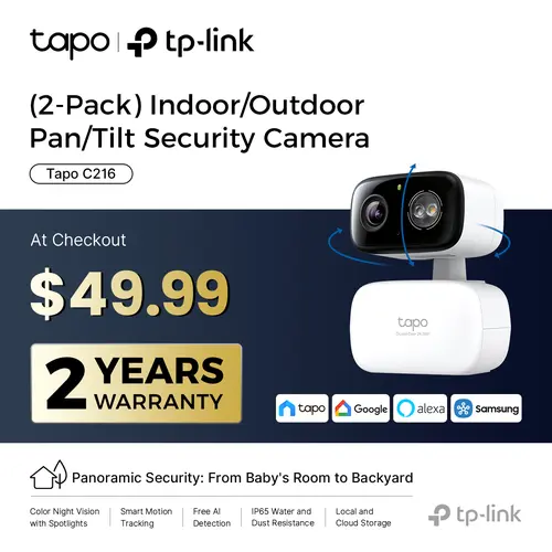 TP-Link & Tapo C216(2-pack) 2K Pan/Tilt Indoor/Outdoor Security Camera  with AI Detection, Baby Cry Detect, Motion Tracking, Color Night Vision, 360° Pan/Tilt, No Subscription, Alexa & Google Compatible  #SummerWins #DealsForYouDays