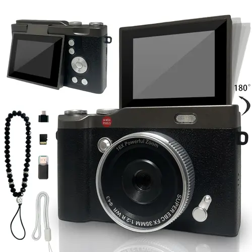 Student Camera, Portable Vlogging Camera, Beginner Digital Camera, Compact Portable Camera, Pocket Camera with Crystal Lanyard, Entry-Level Digital Camera with 32GB Memory Card & Built-in Filter Function, Video Recording, Screen