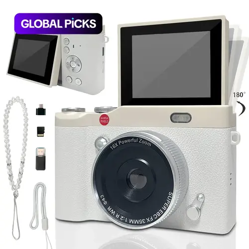 Flip Screen Portable Camera for Teens, Y2K Vintage Student Camera, Pocket Camera with Crystal Lanyard, Entry-Level Digital Camera with Memory Card, Built in Filters, Compact Camera, Perfect for Back to School, Christmas & Thanksgiving