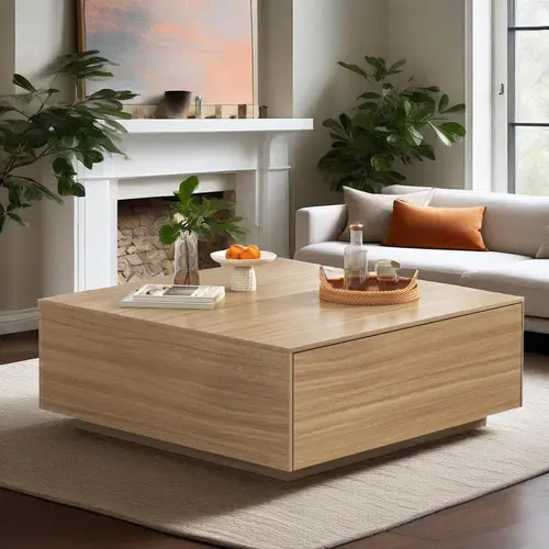 43"/47"  Modern Square Coffee Table With 2 Drawers, Large Square Center Table, Wood Coffee Table For Living Room,dorm essentials,home decor