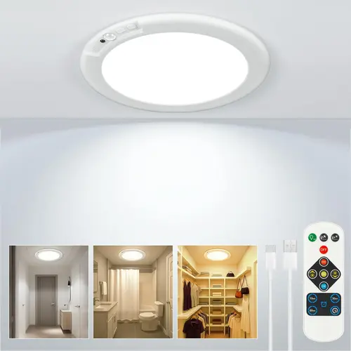 Wireless Motion Sensor Ceiling Light - Rechargeable, No Wiring, Battery-Powered LED Light with Remote, Indoor Use Wireless Battery-Powered Specialty & Decorative Lighting for Bedroom, Bathroom, Remote Control