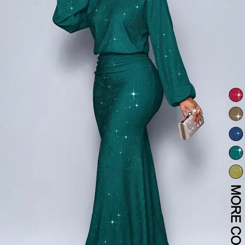 Women's Elegant Chic Mermaid Hem Bodycon Dress, Long Sleeve Christmas Party & Valentine's Day, Sexy Tight-Fitting Formal Evening Gown, Formal Wear, Fitted Elegant Dress
