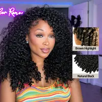 ISEE HAIR Burmese Curly Natural Black & Blonde Highlight Human Hair Half Wig with Drawstraing InvisiFit Strap Glueless Wig for Beginners summer hairstyles #TikTokShopBackToSchool #SohoChic
