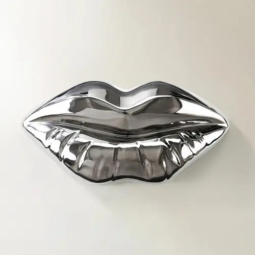 Z Gallerie Chrome Lips Glossy Miniature Ceramic Sculpture - Modern Whimsical Home Decor, Boujee Home Accessory, Compact Art Figurine, Decor for Living Room