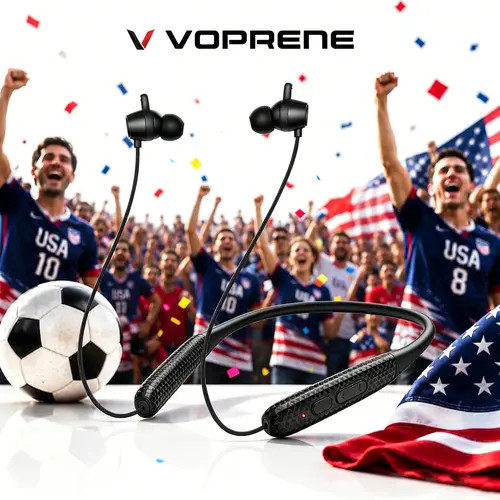 Voprene Neckband Bluetooth Earbuds - Lightweight Sport In-Ear Audio Headphones with 48H Playtime, Active Noise Cancellation, Liquid Silicone Soft Feel, Anti-Drop Hooks, Long-Lasting Batteries, Water Resistant for Gym, Running