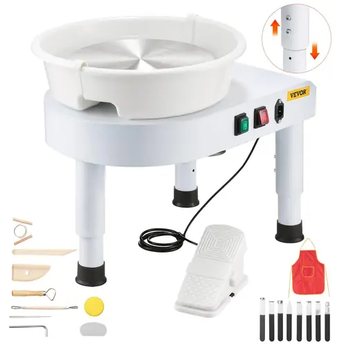 VEVOR DIY Pottery Wheel Machine, 11 in Ceramic Wheel with 60-300 RPM Adjustable Speed, White Handicraft Kit with Clay Sculpting Tools, Handcraft, Foot Pedal