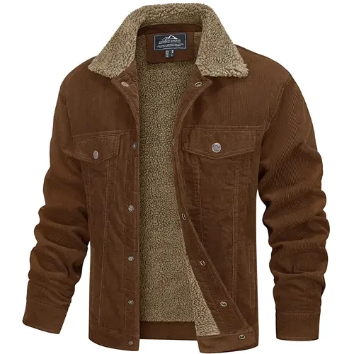 MAGCOMSEN Men's Classic Soft Corduroy Trucker Jacket - Sherpa Lined, Cotton, Long Sleeve, Turn-Down Collar, 5 Pockets, Warm Winter Casual Coat for Menswear Tops Outdoor Fall Use