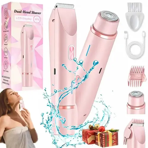 Women's Cordless 2-in-1 Electric Shaver for Women & Trimmer - Dual-Head Titanium-Ceramic Blades, 10000RPM Silent Motor, IPX7 Waterproof, Removable Steel Part, Portable Self Care Products Gift Set with Handbag for Adults (Womens Gifts)