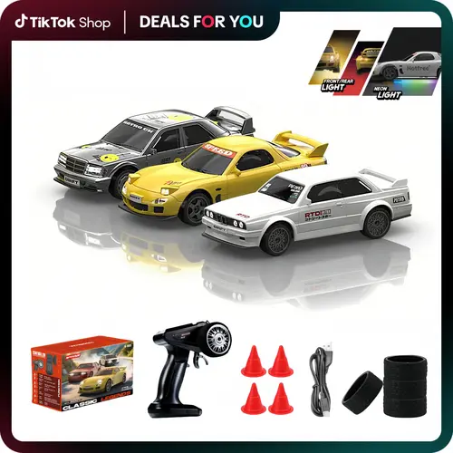 Hotfree 1/43 RC Drift Car, 4WD High‑Speed Racing Car, 2.4GHz Full Proportional Control, Adjustable LED Underglow Lights, USB Rechargeable Desktop RC Toy, Ideal Birthday & Christmas Gift for Kids & Adults