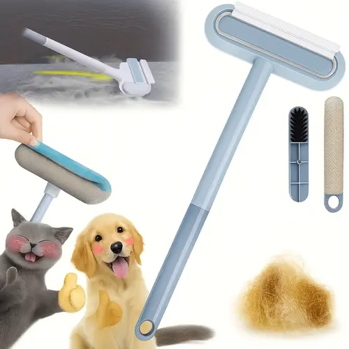 Upgraded Reusable Pet Hair Remover Brush - Single Item, Universal, Compact and Lightweight Eco-Conscious Tool with Extra-Long Handle, Flexible Bristles, Washable for Dog & Cat Hair on Furniture, Bedding