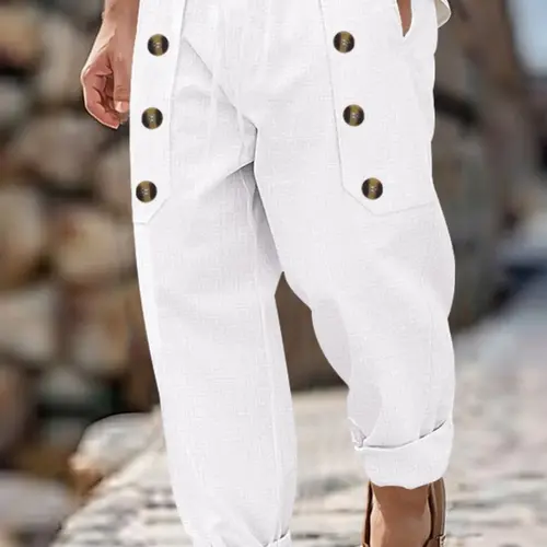 Men's Linen Drawstring Waist Pants, Multi-Pocket Elastic Waistband, Casual Outdoor Long Trousers, Essential Men's Wardrobe, Breathable Summer Pants, Modern Casual Trousers, Comfy Trouser