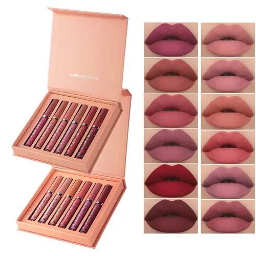 6 Pcs Matte Liquid Lipstick Set - Pigment-Rich, Hydrating, Long-Lasting, Waterproof Nude Lip Stain, Silky Non-Stick Lip Care Cosmetic, Dating & Daily Makeup Products, Women's Birthday Gift, Transfer-Proof Assorted Shades Set A, Transfer Proof Makeup