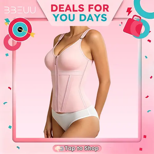 BBEUU Women's Firm Shaping Waist Cincher Vest – Instantly Creates Hourglass Silhouette, Adjustable Padded Straps for Extra Support, Breathable & Comfortable, Double-Layer Bust with No Padding, All-Day Sport Shapewear