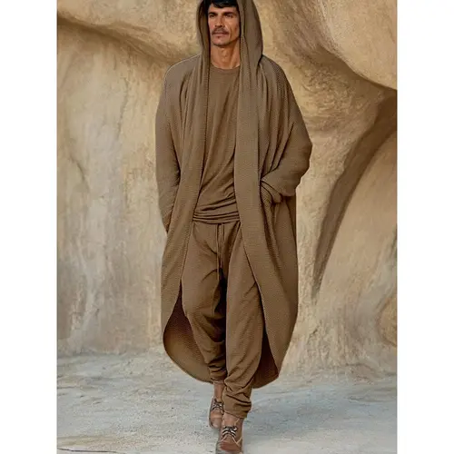 Coofandy Men's 3-Piece Soft Plain Loungewear Set, Minimalist Cotton-Polyester Blend Menswear with Hooded Outerwear, Long Sleeve Top, Adjustable Elastic Bottom Pants, Men's Clothes Set