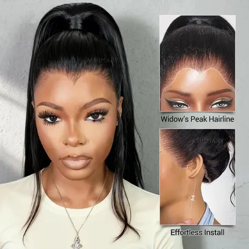 【Ashimary Pre-Styled Ponytail Wig】Female Widows Peak 360 Full Lace Wig, Glueless Human Hair Wig with Invisi-Strap, Out-of-Box Ready for Summervibes
