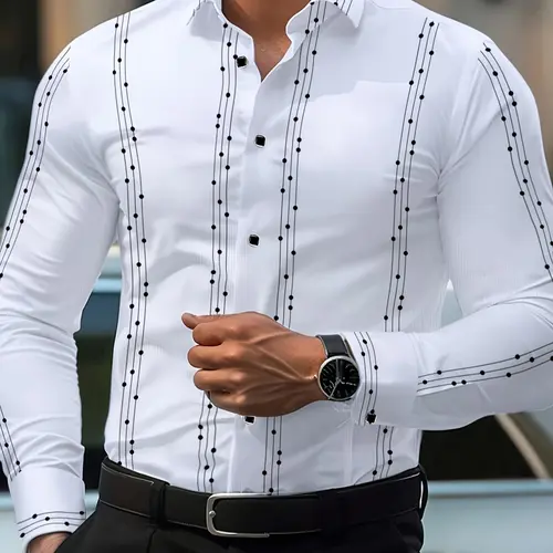 Men's Striped Print Shirt, Long Sleeve, Fitted Collared, Classic Casual Fashion Design, Comfortable & Stylish, Perfect for Daily Wear, Casual Outings Shirt, Brand Quality Cs6031