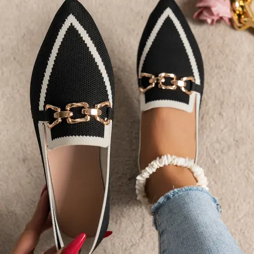 Women's Elegant Pointed-Toe Flat Shoes with Buckle Decor, Casual Fashion Flats, Comfortable Non-Slip Shoes, Large Size Available, Casual Trendy Flat, Fashionable Flats