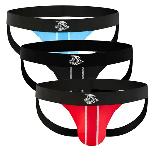 Men's Strapped Jocks 3-Pack - Nylon Mesh & Modal Spandex Soft Fabric, No Fly, Mid-Rise, 0in, ABCD Pouch, White Flatlock Seams, Machine Washable, XS-XL Waist Sizes, Athletic Flexible Support, Menswear, Sportswear, Gym Activewear, Stays Put Straps, Do Not I