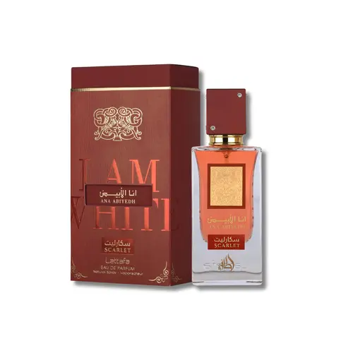 Lattafa Ana Abiyedh Scarlet Liquid Eau de Parfum - Unisex Ambery Woody Aromatic Fragrance with Fresh Yet Warm Citrus Sweetness, Bergamot, Amber, Pear, Vanilla Musks, Warm Clean Finish, Everyday Elegance, 2.04 fl oz Bottle