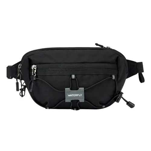 WATERFLY Unisex Nylon Bum Bag - 1.5L Mini Slim Adjustable Tear-Resistant Crossbody Waist Belt Hip Bag with RFID Blocking, Anti-Theft, Water Resistant Drawstring Pouch for Travel, Workouts, EDC, Synthetic