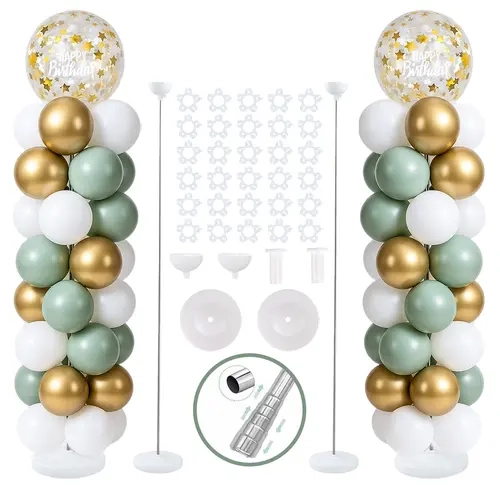 2-Pack Balloon Column & Arch Kit, 7ft Adjustable Reusable Metal Telescopic Stand with Plug-in Water Base, Fast Party Setup, Quick Plug Setup, Stable Arch Support for Birthday, Wedding, Graduation Decor