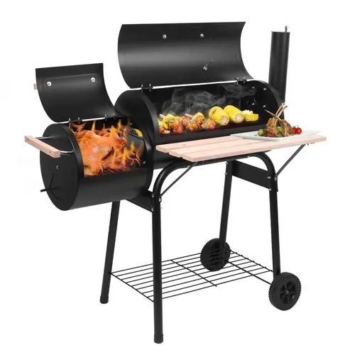 KARLHOME Outdoor Offset Smoker BBQ Charcoal Grill with Wheels and Tray - Commercial Restaurant & Patio Furniture for Picnics, Camping, Grills, 44*25*44In