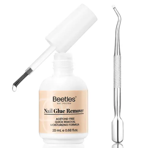 Beetles Manicure Nail Glue Remover Kit - Quick-Drying Adhesive Remover with Cuticle Pusher & Brush, Nail Care Gift Not for UV Gel Glue or Gel Polish