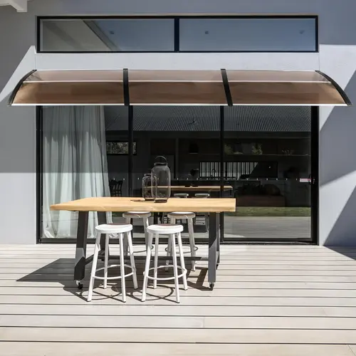Ubesgoo Outdoor Furniture Window & Door Awning, Polycarbonate Hollow Sheet Cover, Brown Board-White Bracket, Front-Facing Door Entry Cover, UV Protection, Modern Parasols, Canopies & Shade