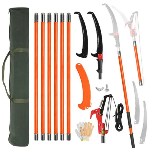 Ubesgoo Manual Pole Saw Garden Cutting Tool Kit, 12/26/30 ft Extendable Tree Pruner with Sharp Steel Blade, Scissors, 8 Lightweight Fiberglass Long Handles for Tree Trimming, Palms