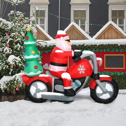 Motorcycle-Riding Santa Claus Decoration, 6ft Corded 18W 7-LED Figure, 1 US Plug, 2 x 2m Pull Cords, 4 Ground Rods, Outdoor Christmas Home Festive Decor for Warm Holiday Atmosphere,home decor