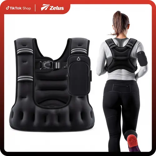 【BackToSchool】ZELUS ,U-Shaped Weighted Vest for Women Men,6/8/12/16/20lb Weight Vest with Arm Pouch, Reflective Strips,Rucking Vest for Strength Training Muscle Building,Walking, Running, Fitness Workout Equipment|#