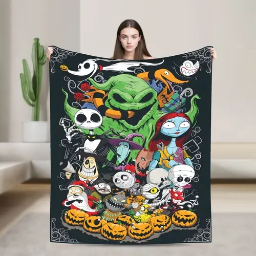 [SummerVibes] DISNEY CLASSIC Jack Throw Blanket - Soft Flannel, Bed, Sofa, Office - Vibrant Purple & Black Movie Design, Perfect Gift for Fans, Sofa Throw, Gothic Aesthetic