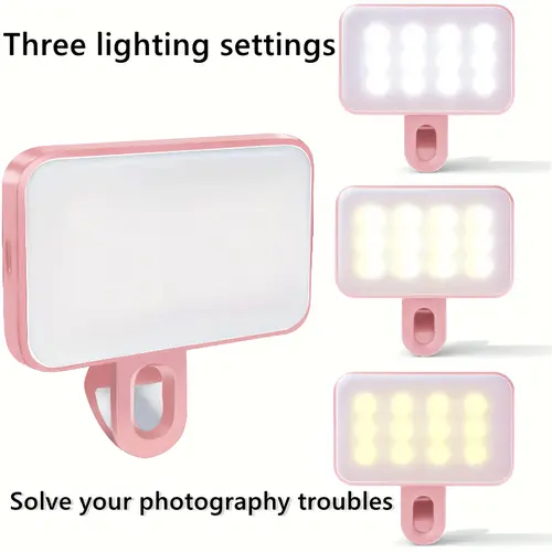 Portable Rechargeable LED Fill Light for iPhone 15/14/13/12/11 Pro XS, A72/A71/A52/A51, with 3 Light Modes, USB Charging, 200mAh Battery, Clip-On Design, Adjustable for Phones, Cameras, Video, Zoom Meetings,back to school,back to school haul