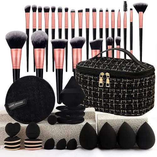 EGFSK Makeup Brushes Set Professional Makeup Kit Women's Lightweight MakeupTool Set - 34 or 47Pcs with Brushes,Bag, Sponge, Headband, Cleaning Bowl, Puff, Wristband, Organizer,Cosmetic Accessories, Makeup Brush Organizer