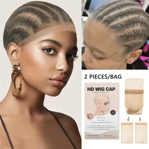 Megalook 2 Pcs/set Invisible and Breathable HD Wig Cap for Human Hair/Synthetic Wig Installations Easy to Wear Haircare Heatless Lightweight